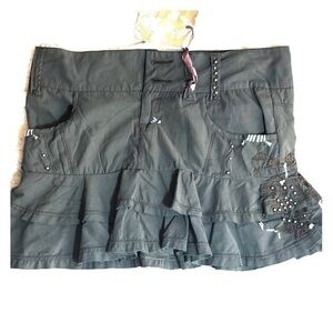 NEW-CHILLI Pepper London Ruffled, Embroidered, Hand Beaded, Studded Mini Skirt